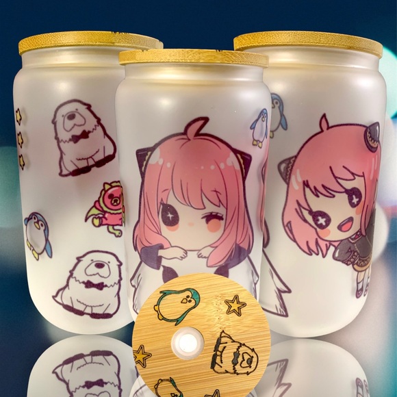 Cute kawaii chibi Anya (s*y family) theme 16oz glass beer can cup - Picture 8 of 10